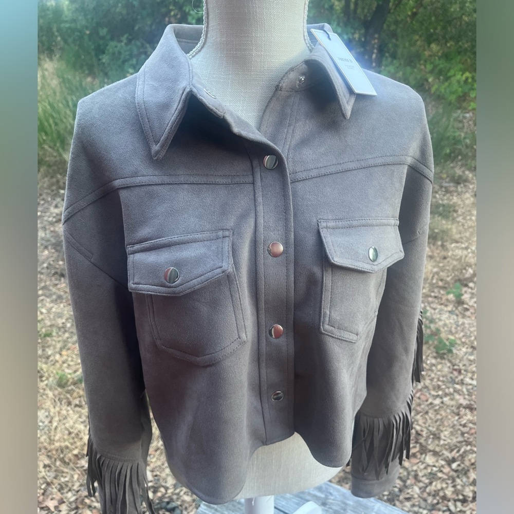 Taupe Forever 21 Country Fringe Shacket Size Medium
